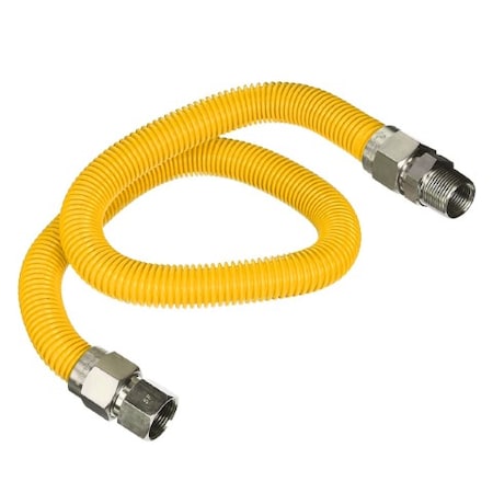 Flextron Gas Line Hose 1/2'' O.D.x24'' Len 3/8" FIPxMIP Fittings Yellow Coated Stainless Steel Flexible FTGC-YC38-24I